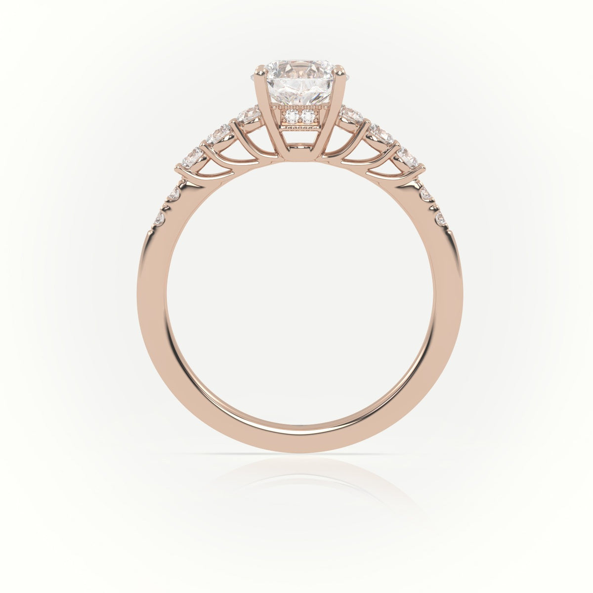 Round Diamond Pavé-Set Diamond Engagement Ring — Rose Gold
