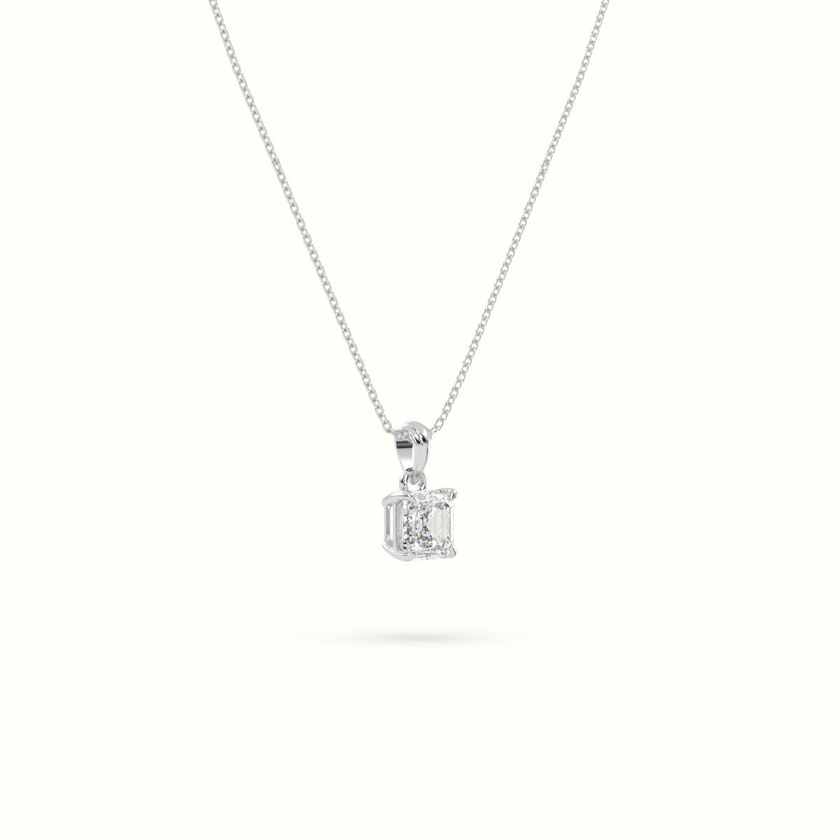 Ascher Cut Solitaire Diamond Pendant — White Gold