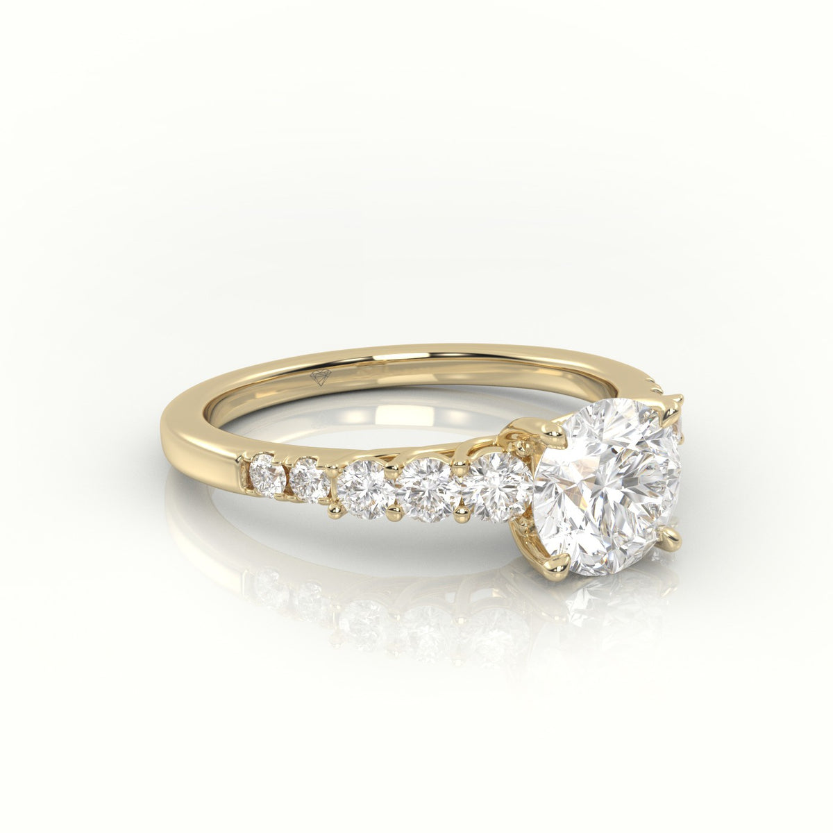 Round Diamond Pavé-Set Diamond Engagement Ring — Yellow Gold