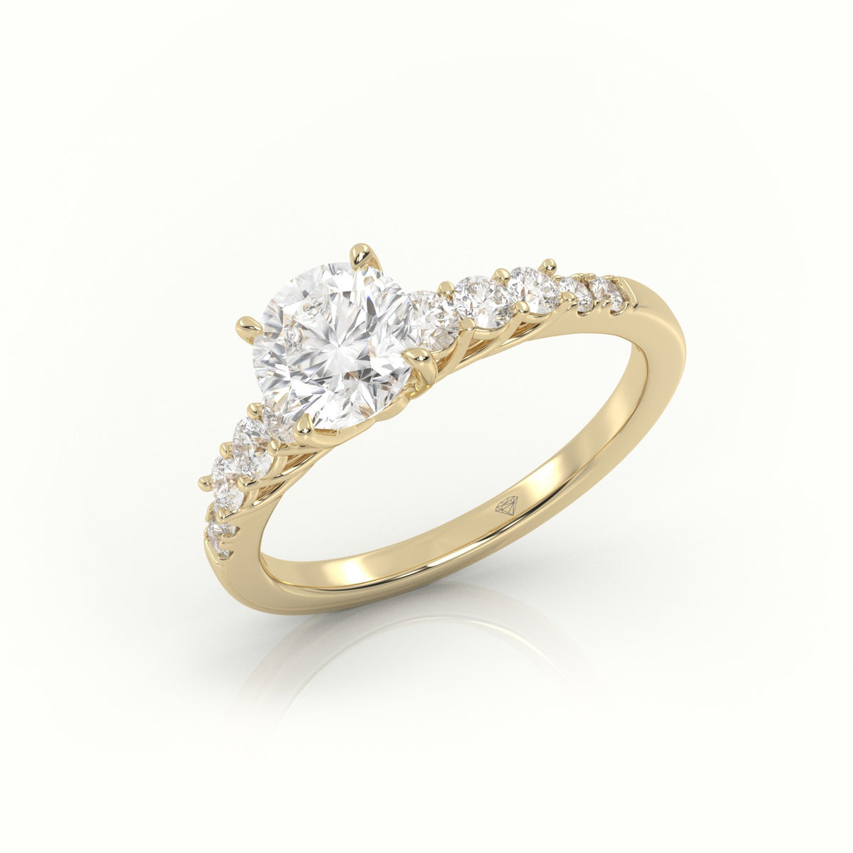 Round Diamond Pavé-Set Diamond Engagement Ring — Yellow Gold