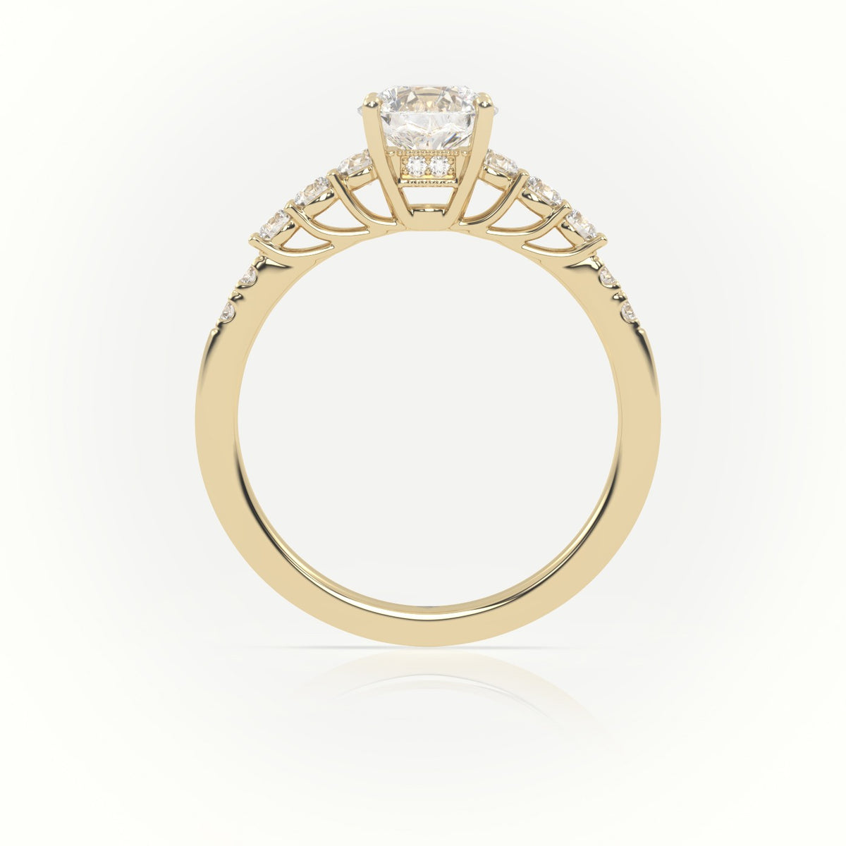 Round Diamond Pavé-Set Diamond Engagement Ring — Yellow Gold