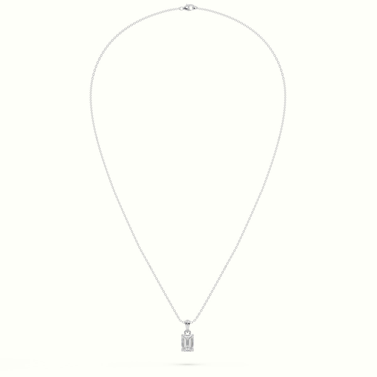 Emerald Cut Solitaire Diamond Pendant — White Gold