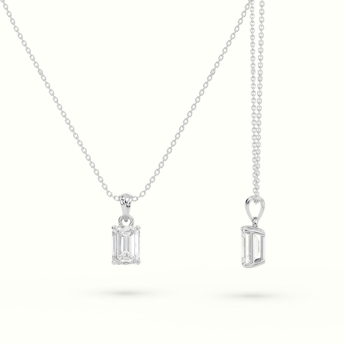 Emerald Cut Solitaire Diamond Pendant — White Gold