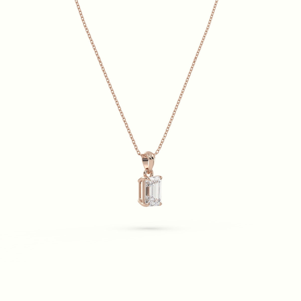 Emerald Cut Solitaire Diamond Pendant — Rose Gold