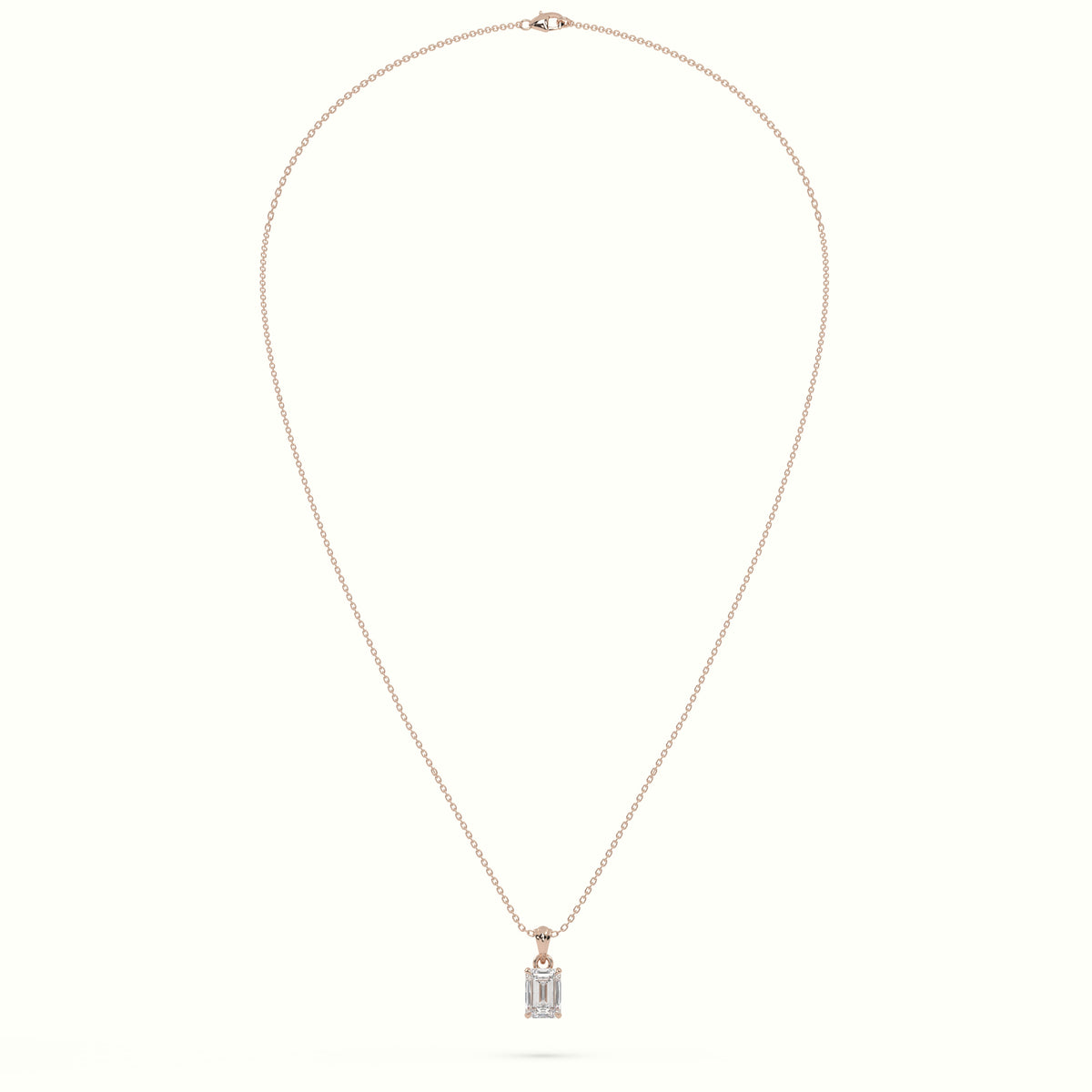 Emerald Cut Solitaire Diamond Pendant — Rose Gold