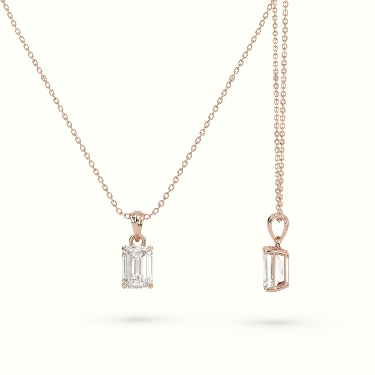 Emerald Cut Solitaire Diamond Pendant — Rose Gold
