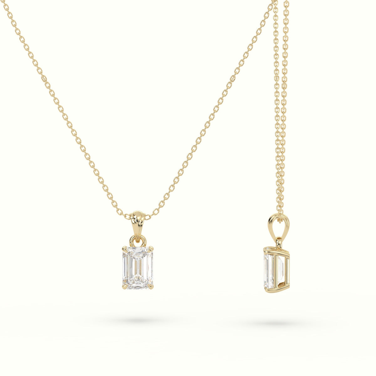 Emerald Cut Solitaire Diamond Pendant — Yellow Gold