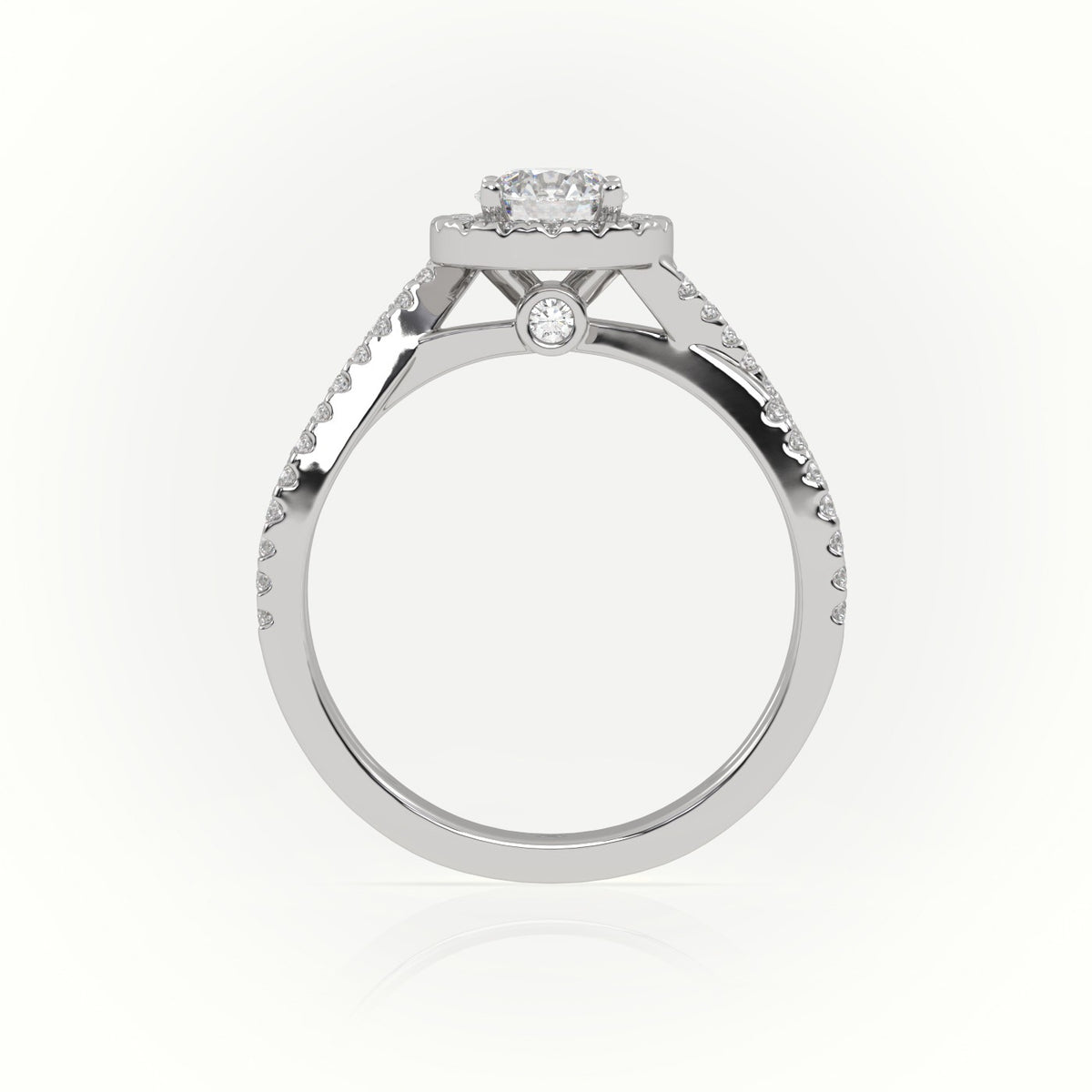 Round Cut Diamond 4 Prongs Scallop Setting Designer Engagement Ring — White Gold