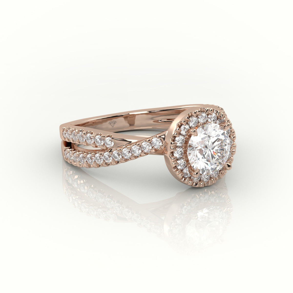 Round Cut Diamond 4 Prongs Scallop Setting Designer Engagement Ring — Rose Gold