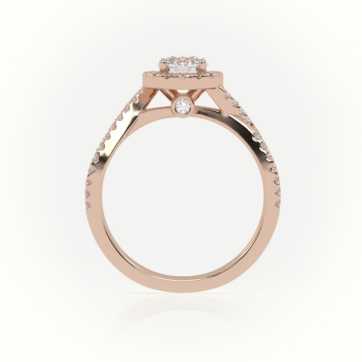 Round Cut Diamond 4 Prongs Scallop Setting Designer Engagement Ring — Rose Gold
