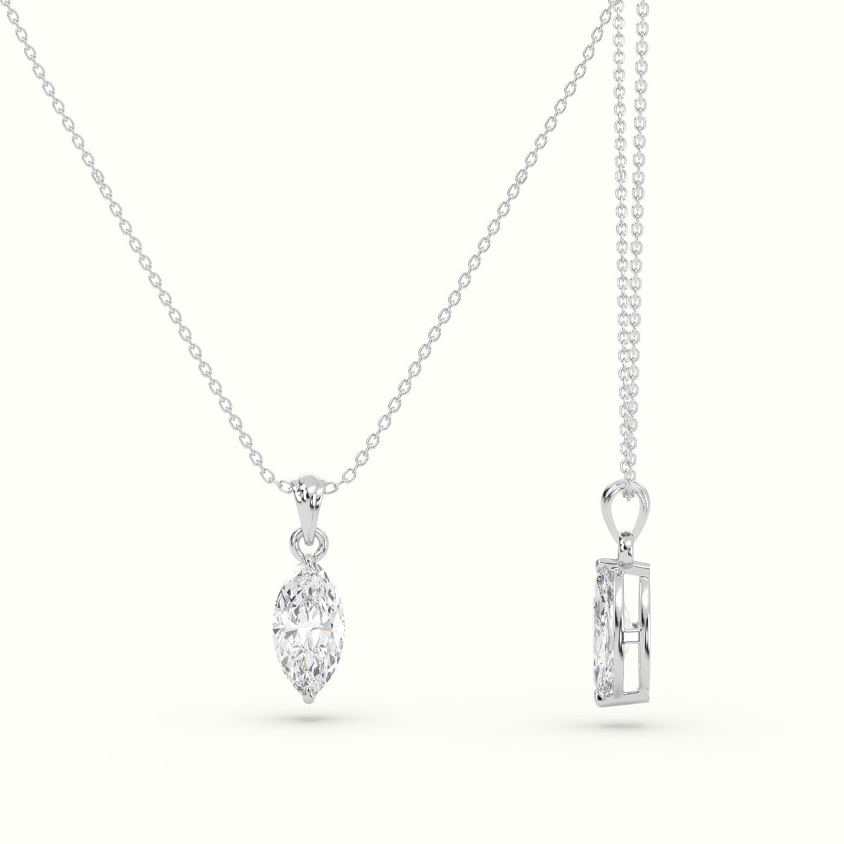 Marquise Cut Solitaire Diamond Pendant — White Gold