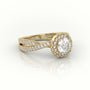 Round Cut Diamond 4 Prongs Scallop Setting Designer Engagement Ring — Yellow Gold