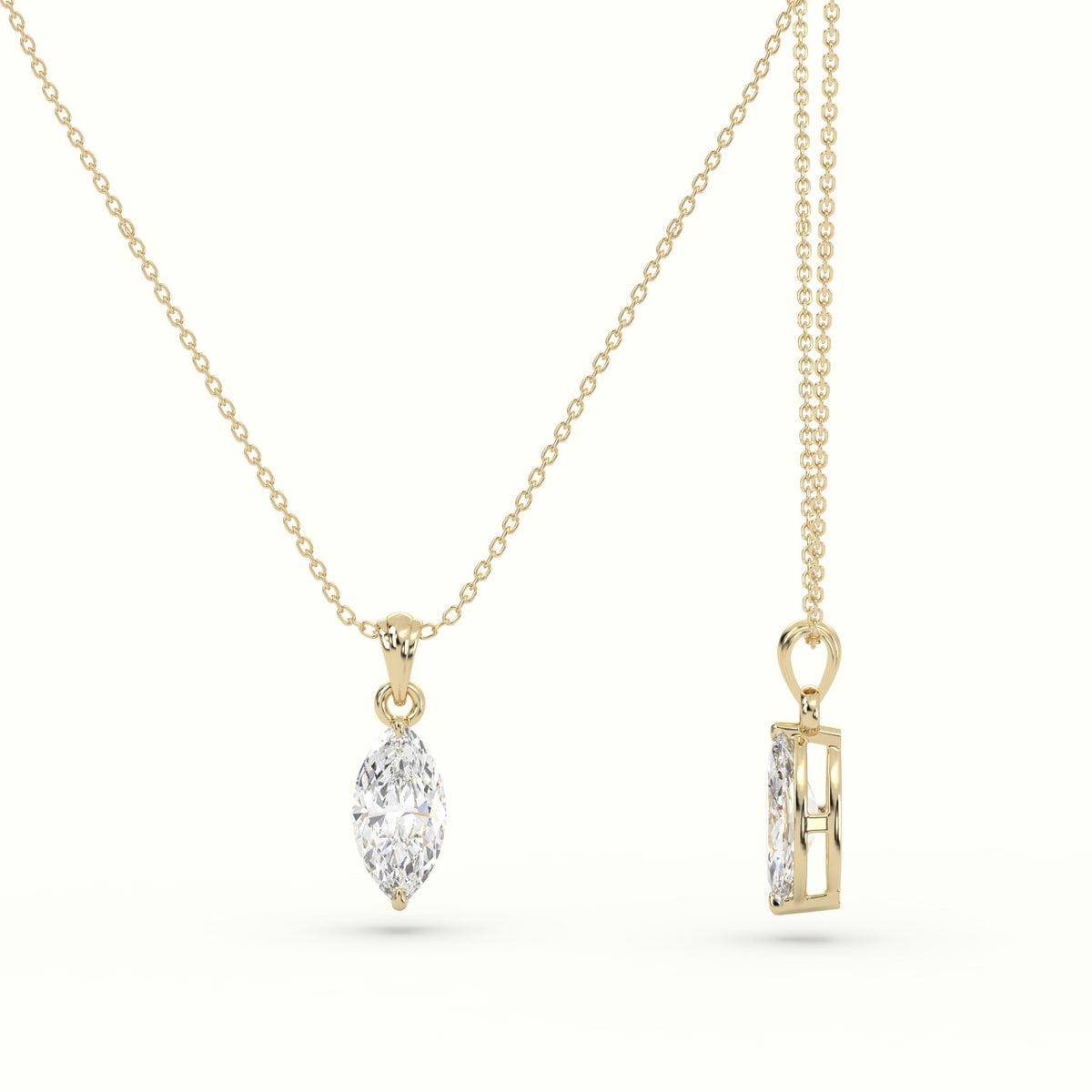 Marquise Cut Solitaire Diamond Pendant — Yellow Gold