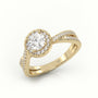 Round Cut Diamond 4 Prongs Scallop Setting Designer Engagement Ring — Yellow Gold