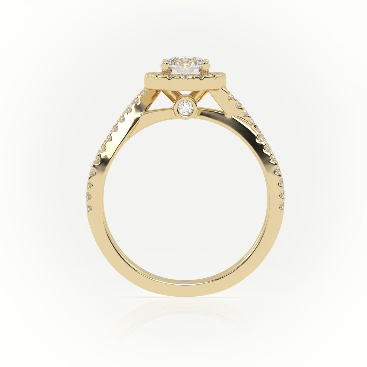 Round Cut Diamond 4 Prongs Scallop Setting Designer Engagement Ring — Yellow Gold