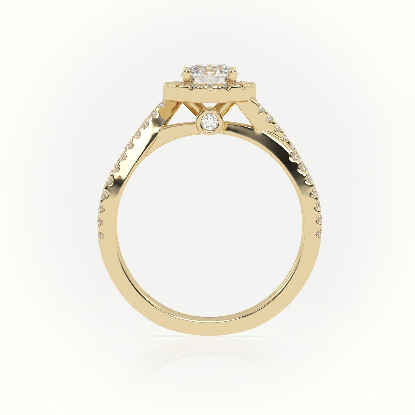 Round Cut Diamond 4 Prongs Scallop Setting Designer Engagement Ring — Yellow Gold