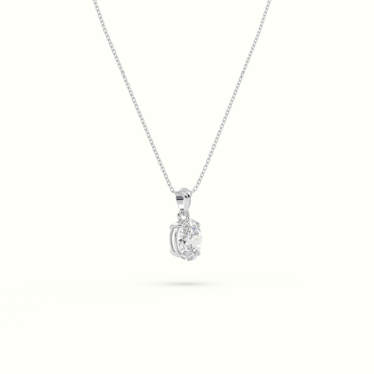 Oval Cut Solitaire Diamond Pendant — White Gold