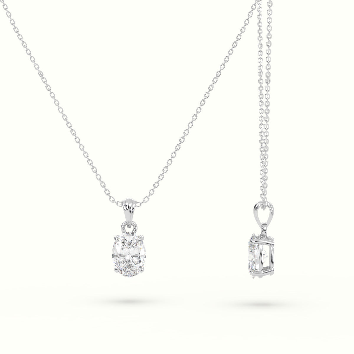 Oval Cut Solitaire Diamond Pendant — White Gold