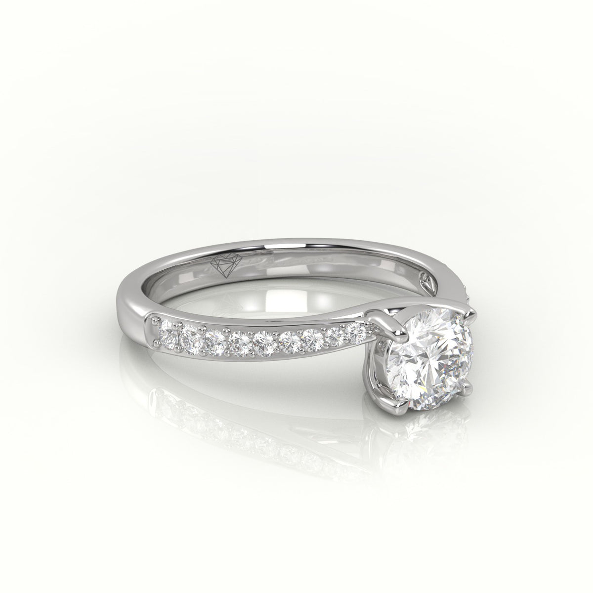 Round-Cut Diamond 4 Prongs Designer Engagement Ring — White Gold