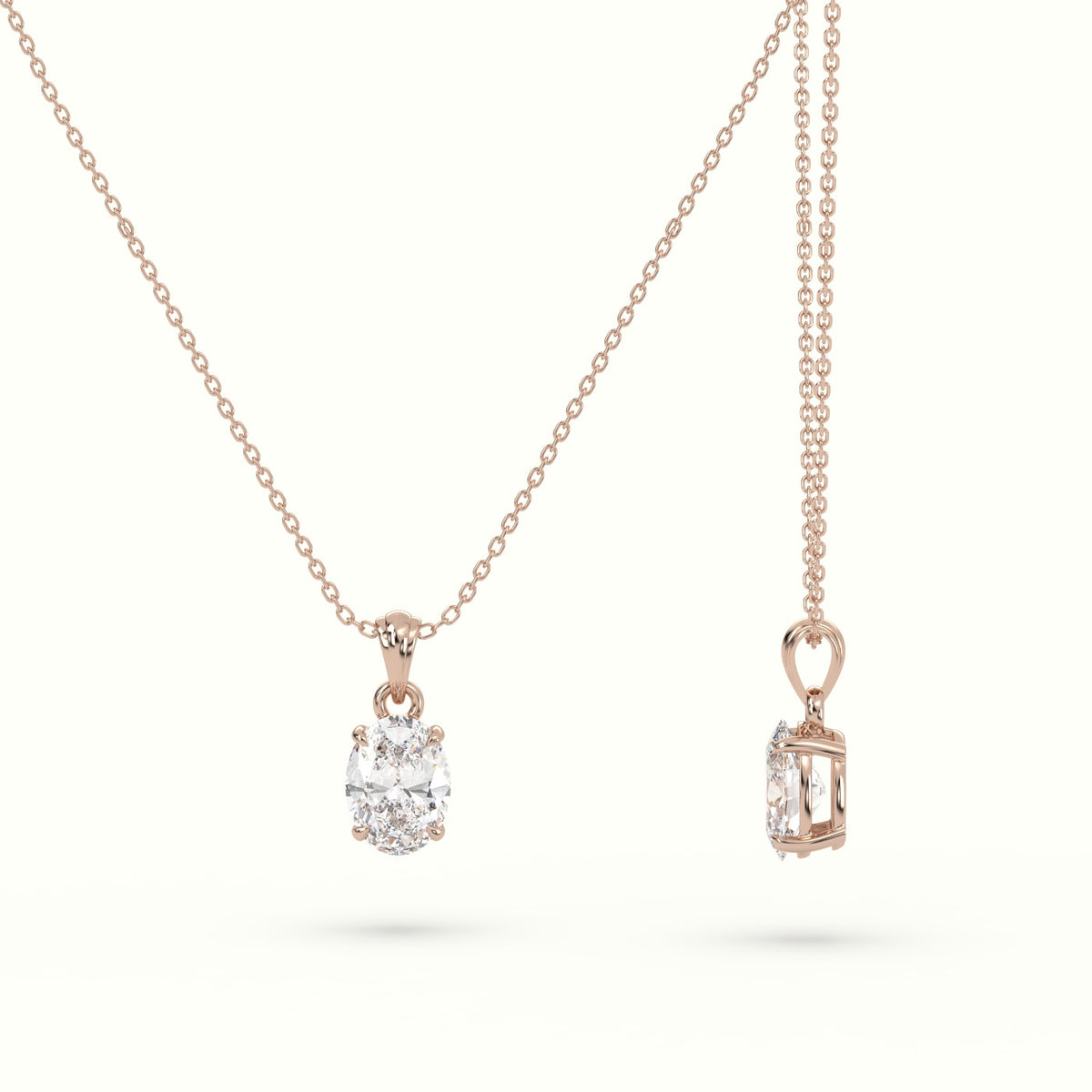 Oval Cut Solitaire Diamond Pendant — Rose Gold