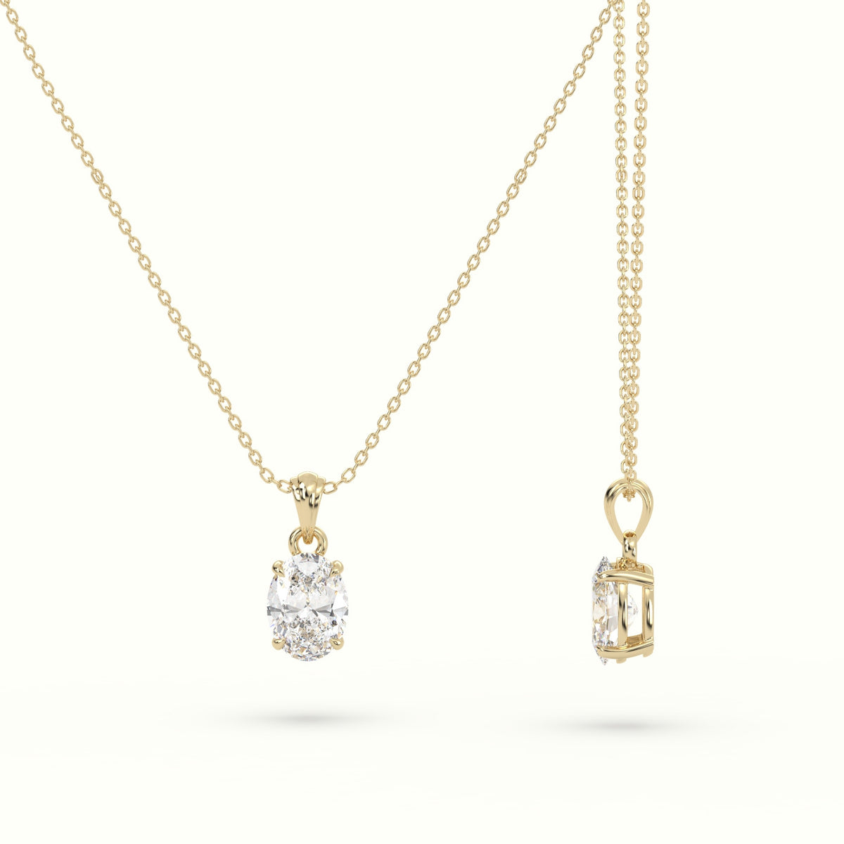 Oval Cut Solitaire Diamond Pendant — Yellow Gold