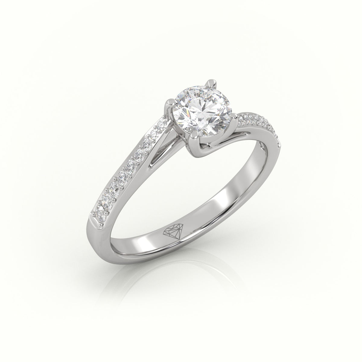 Round-Cut Diamond 4 Prongs Designer Engagement Ring — White Gold