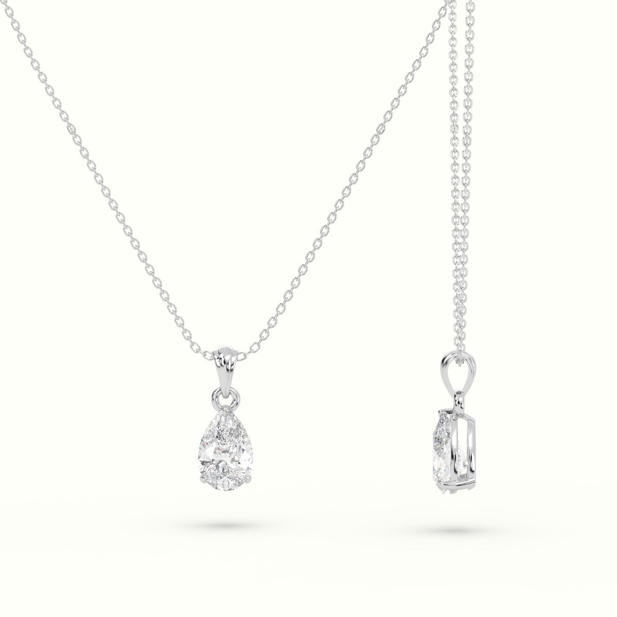 Pear Cut Solitaire Diamond Pendant — White Gold