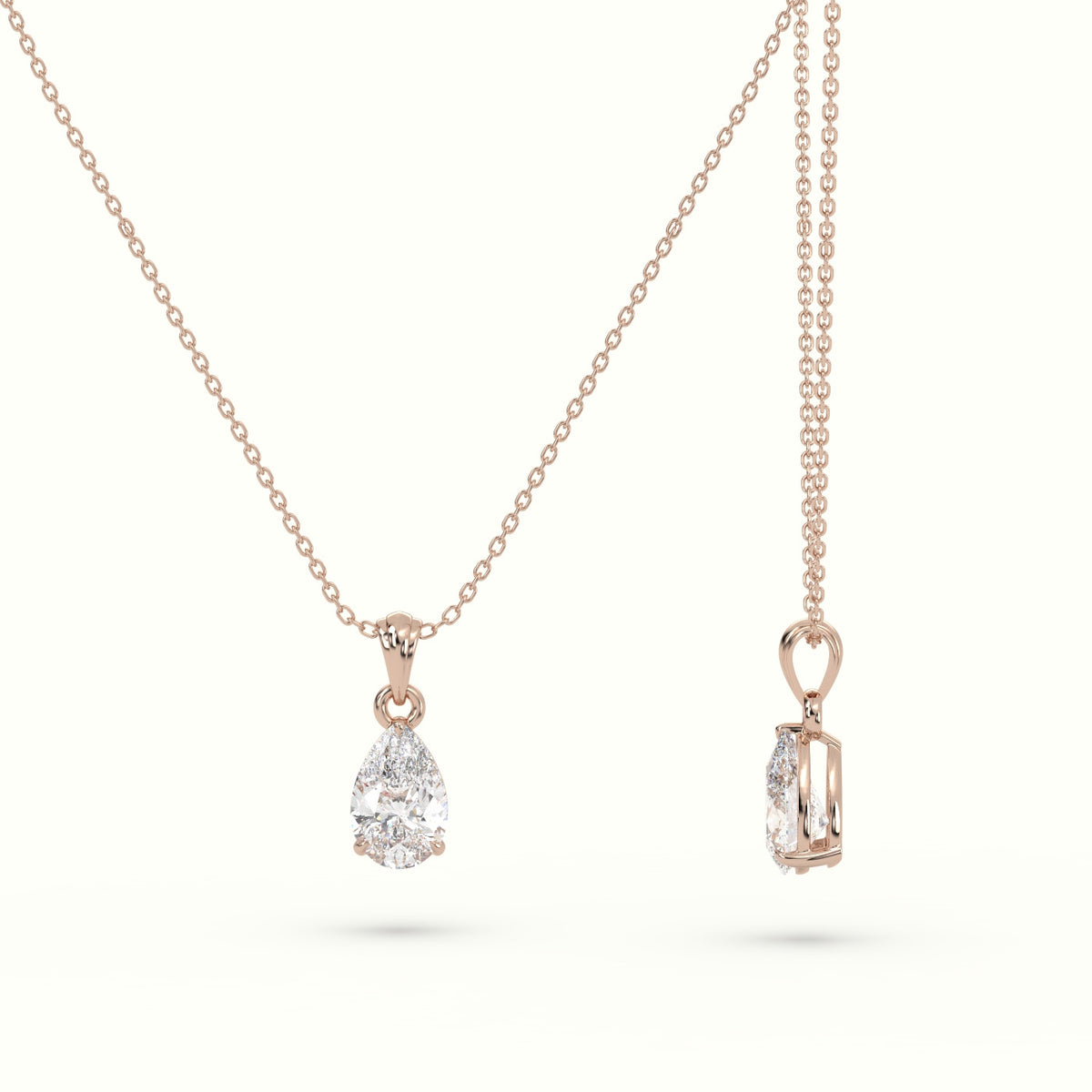 Pear Cut Solitaire Diamond Pendant — Rose Gold