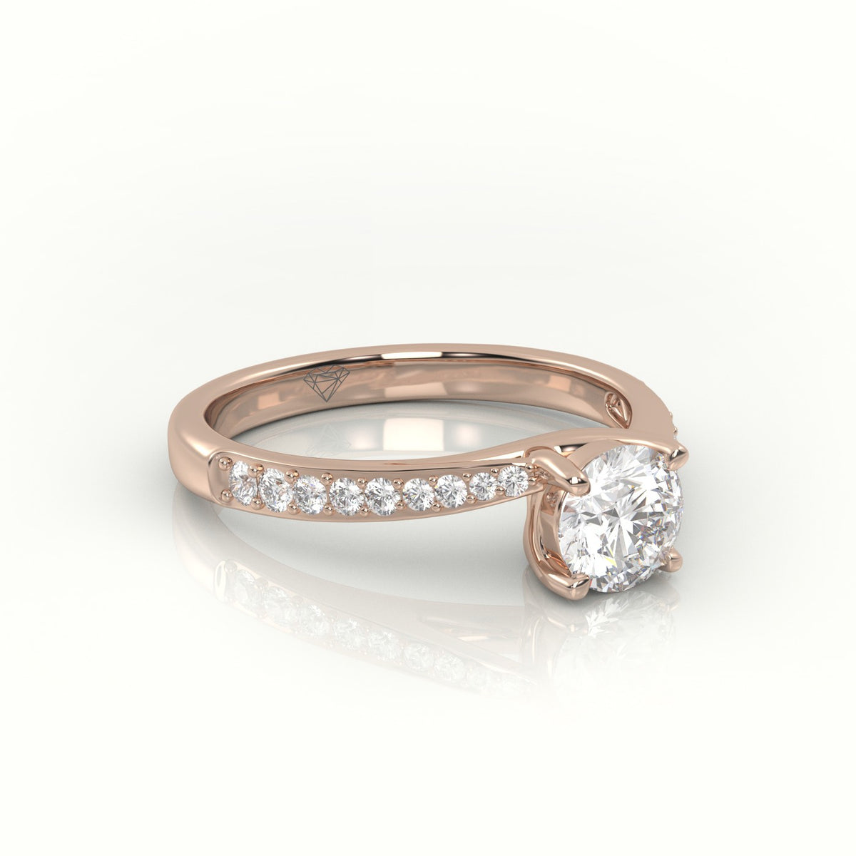Round-Cut Diamond 4 Prongs Designer Engagement Ring — Rose Gold