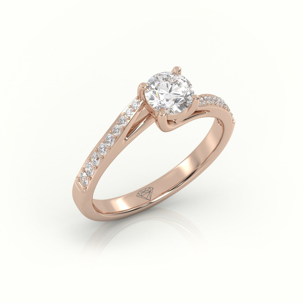 Round-Cut Diamond 4 Prongs Designer Engagement Ring — Rose Gold
