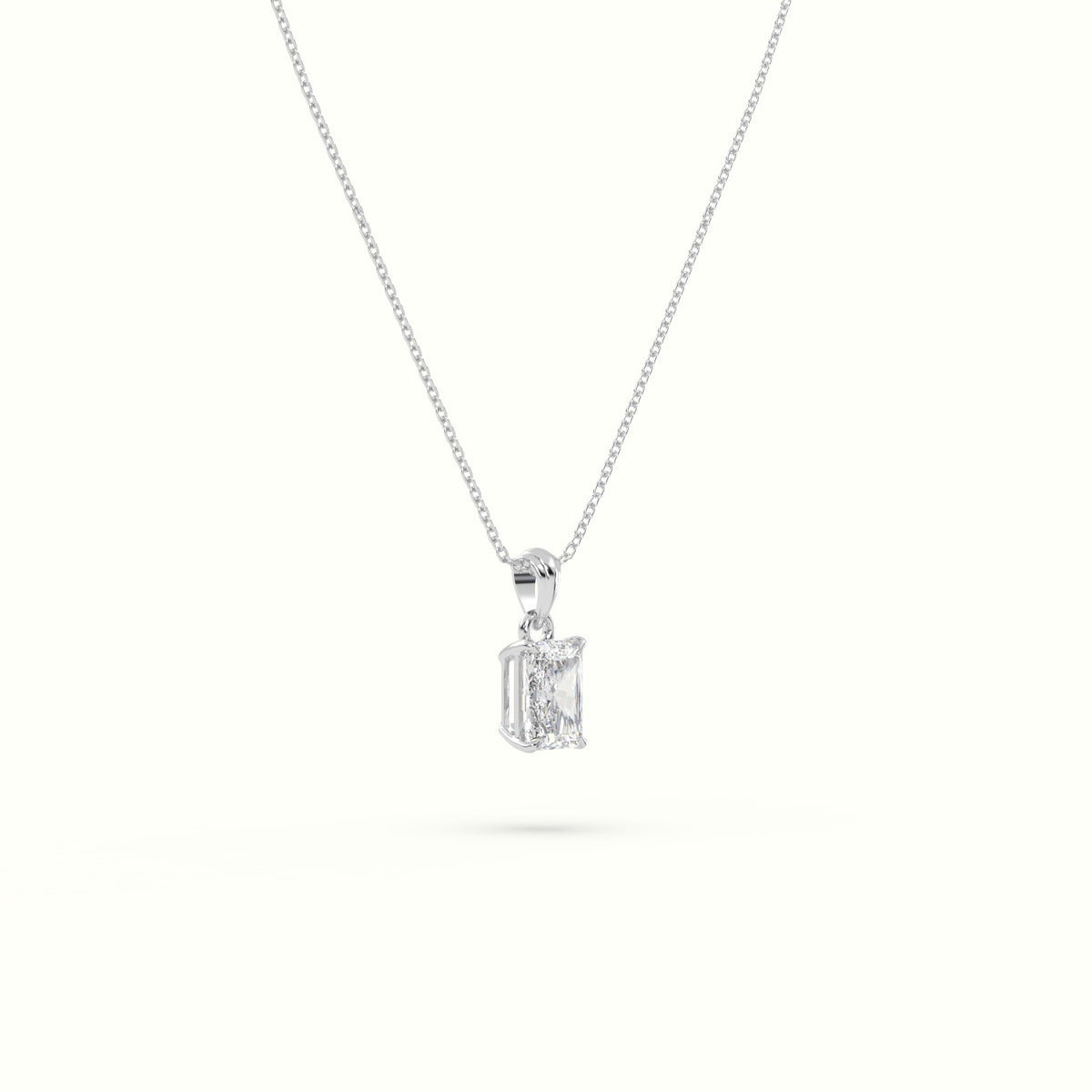Radiant Cut Solitaire Diamond Pendant — White Gold