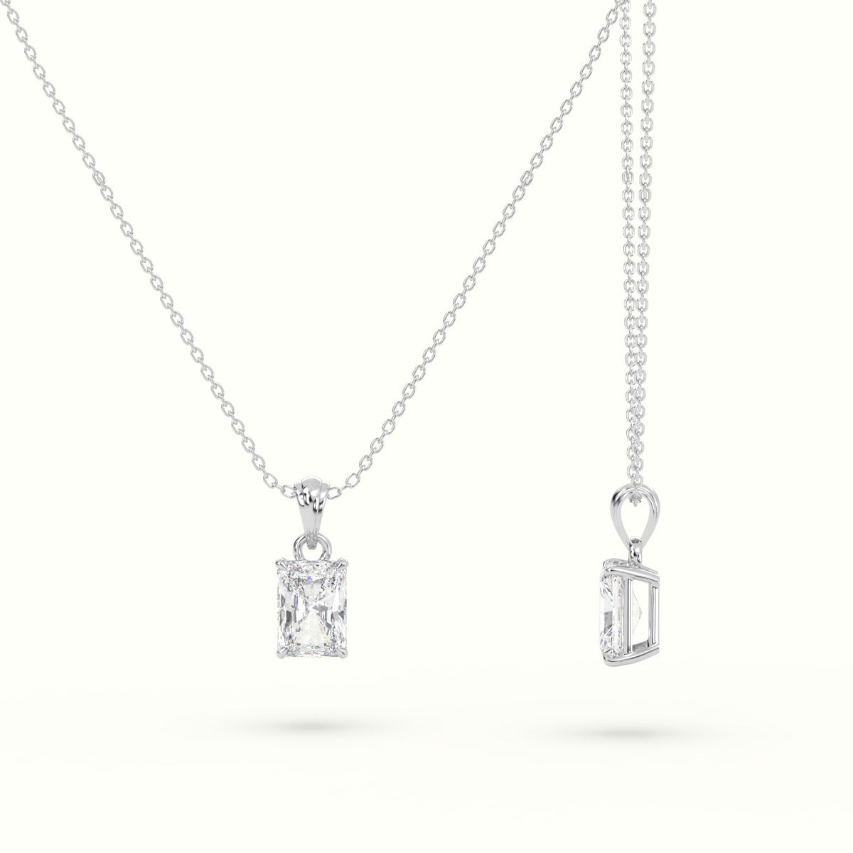 Radiant Cut Solitaire Diamond Pendant — White Gold