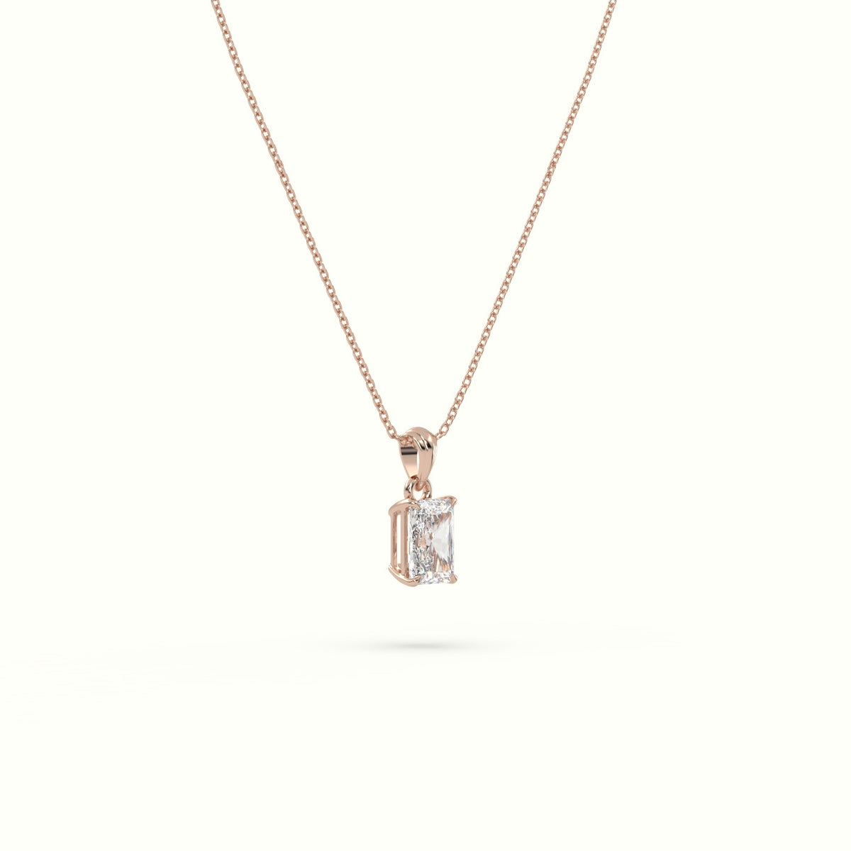 Radiant Cut Solitaire Diamond Pendant — Rose Gold