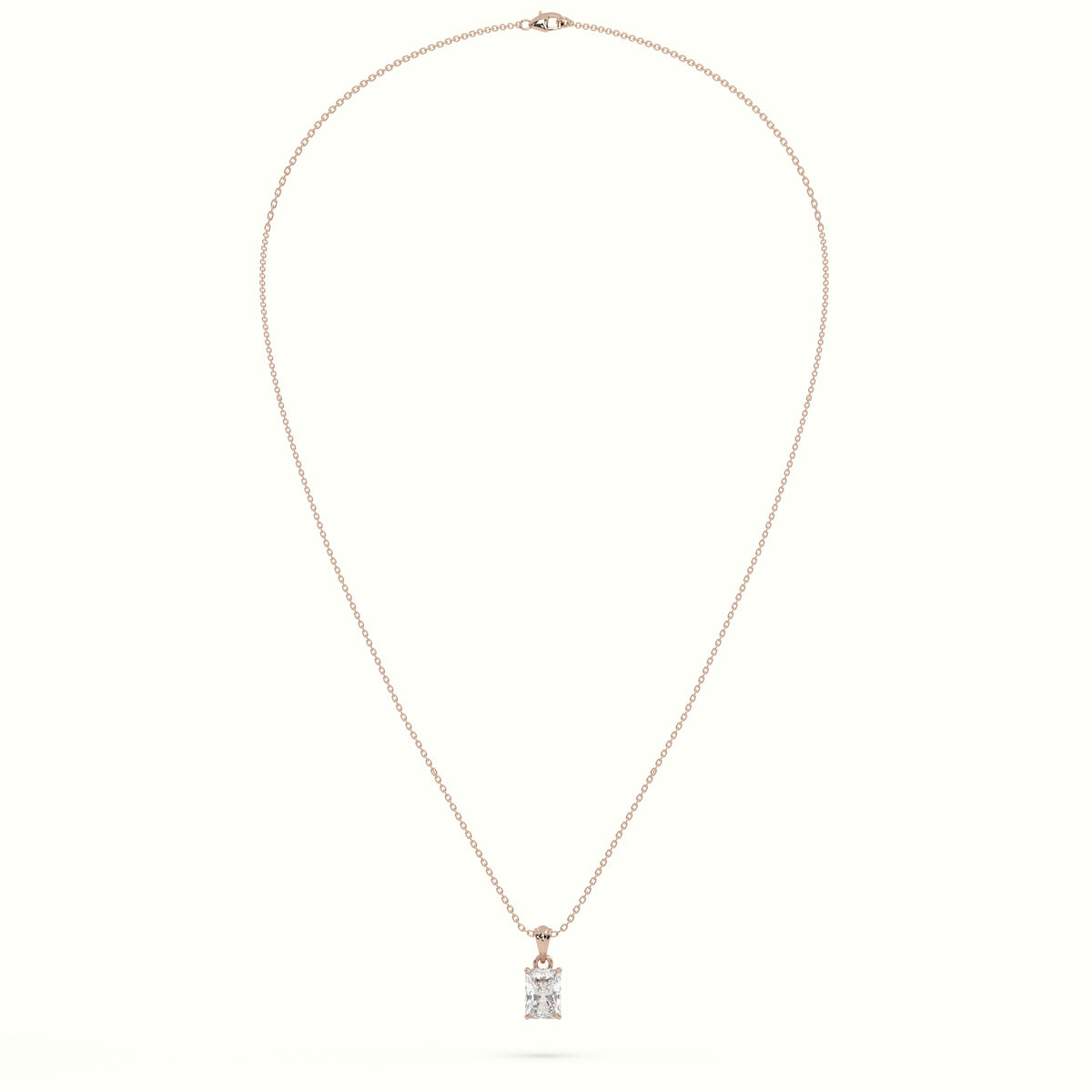 Radiant Cut Solitaire Diamond Pendant — Rose Gold