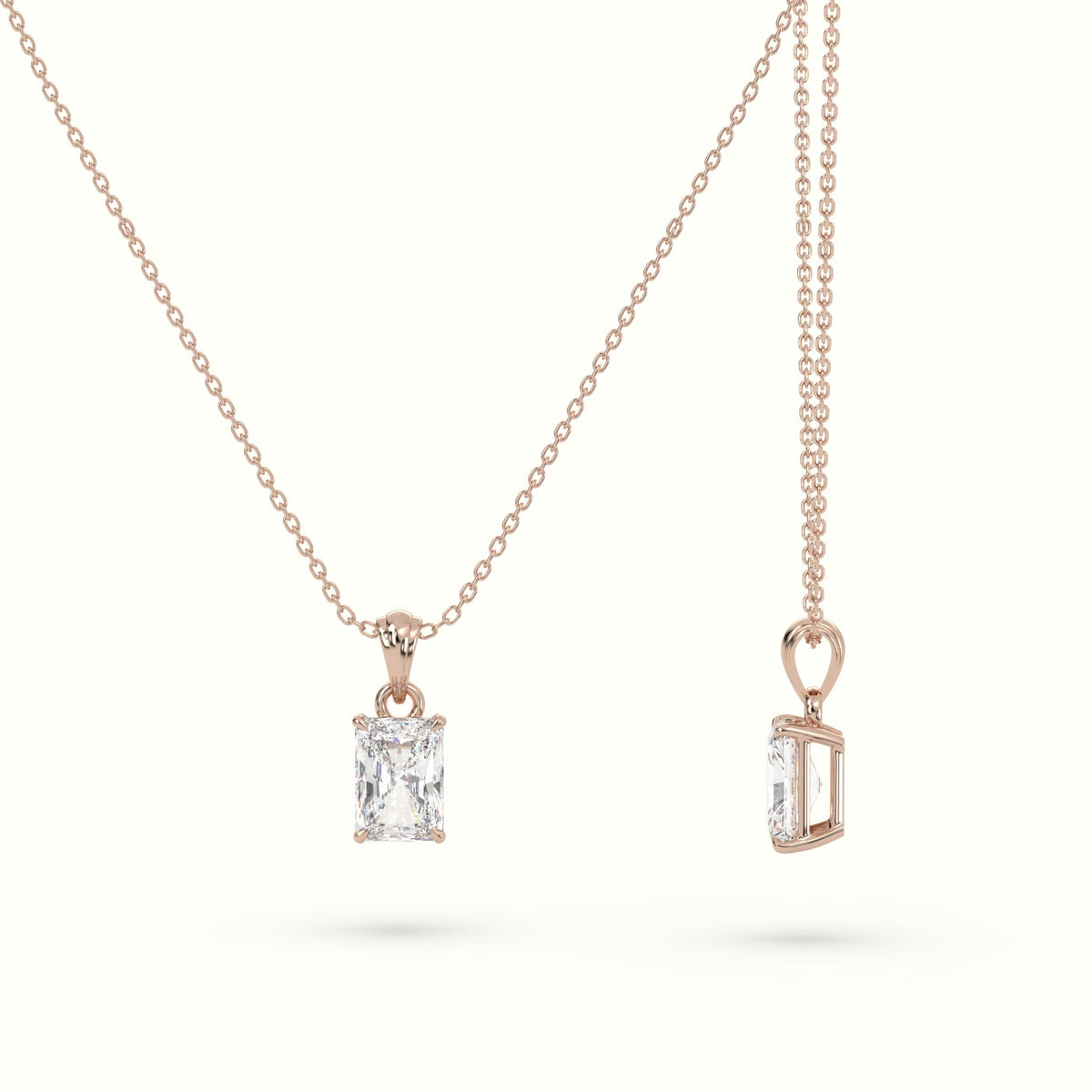 Radiant Cut Solitaire Diamond Pendant — Rose Gold