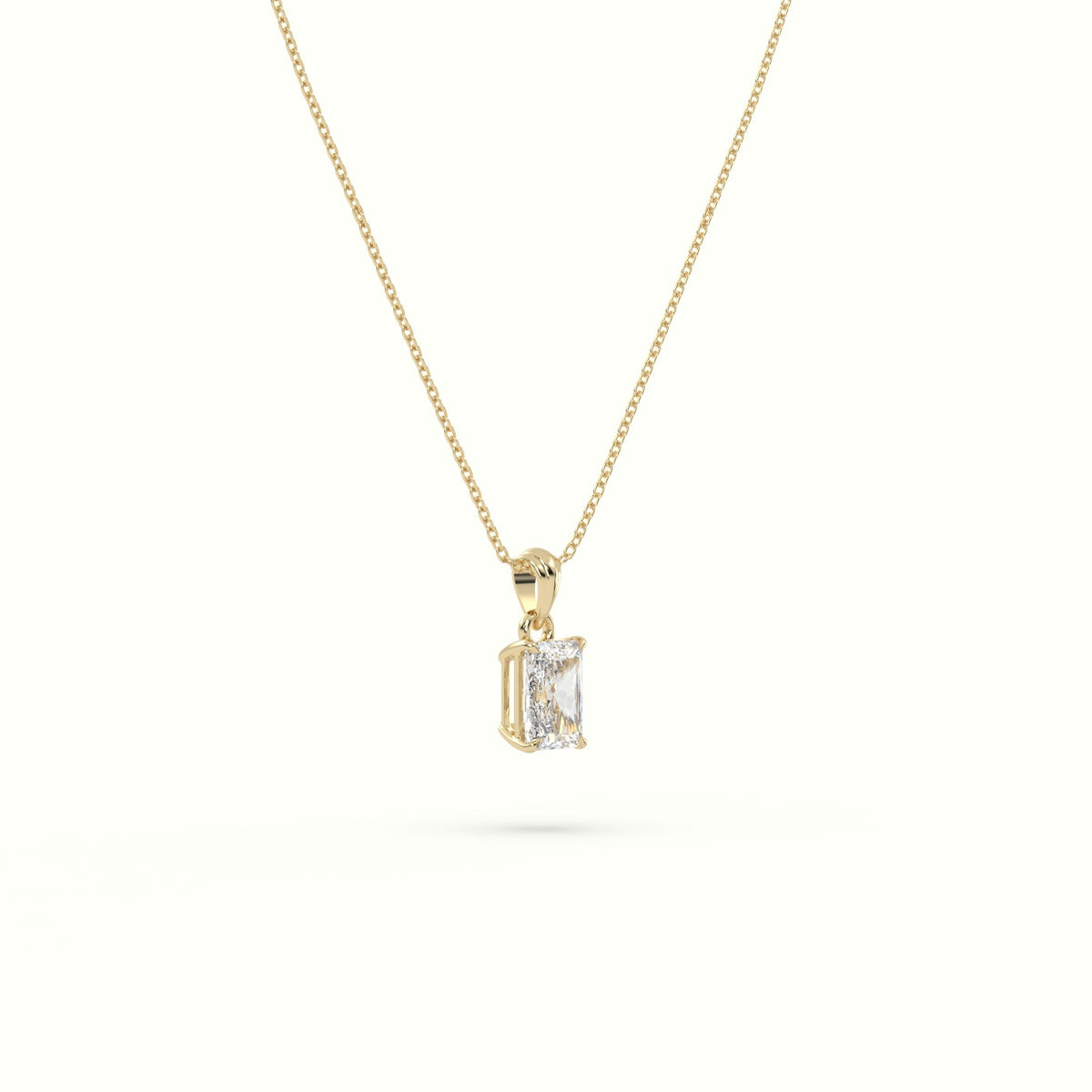 Radiant Cut Solitaire Diamond Pendant — Yellow Gold