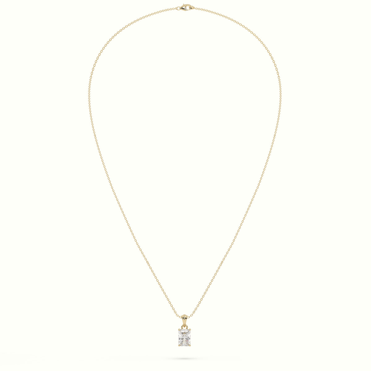 Radiant Cut Solitaire Diamond Pendant — Yellow Gold