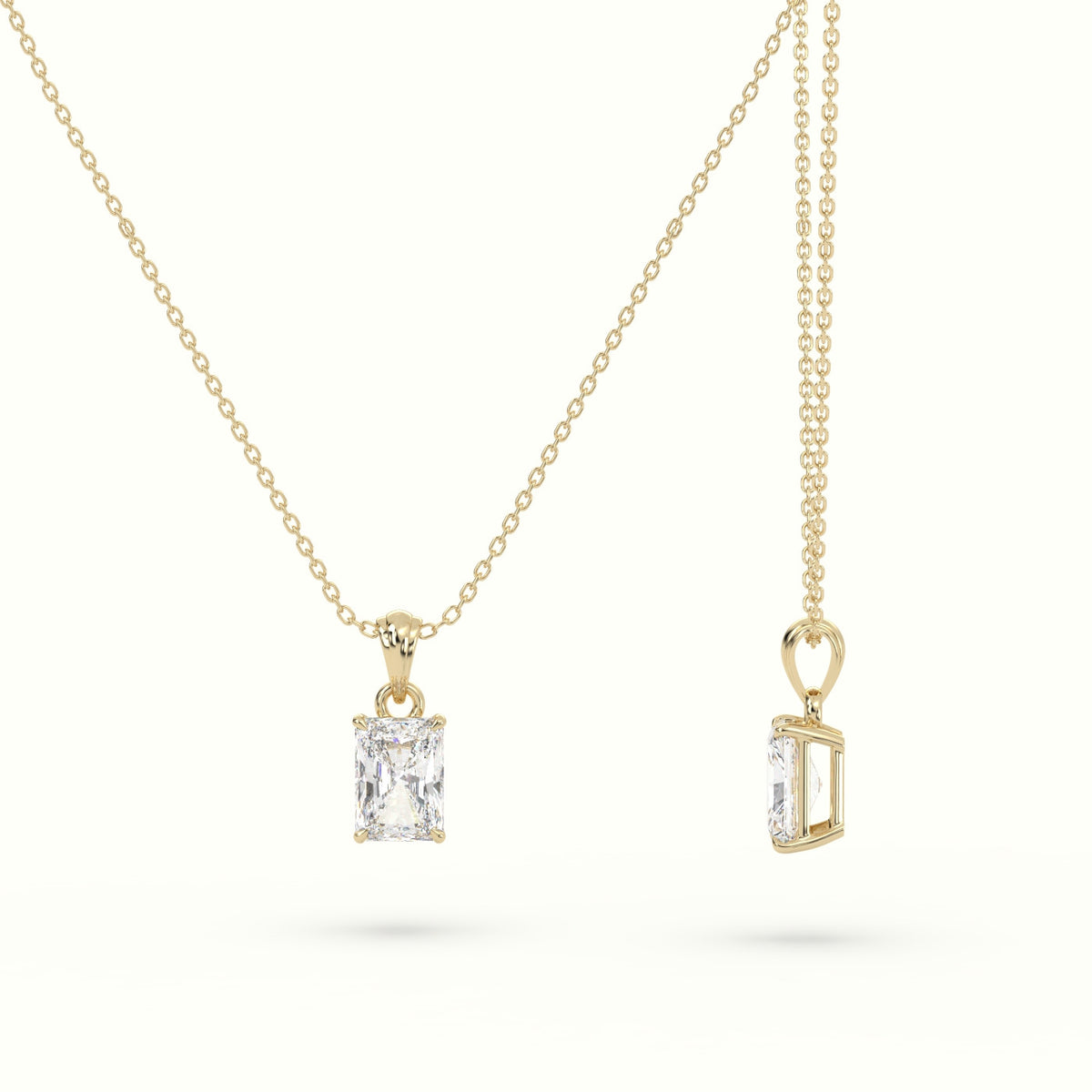 Radiant Cut Solitaire Diamond Pendant — Yellow Gold