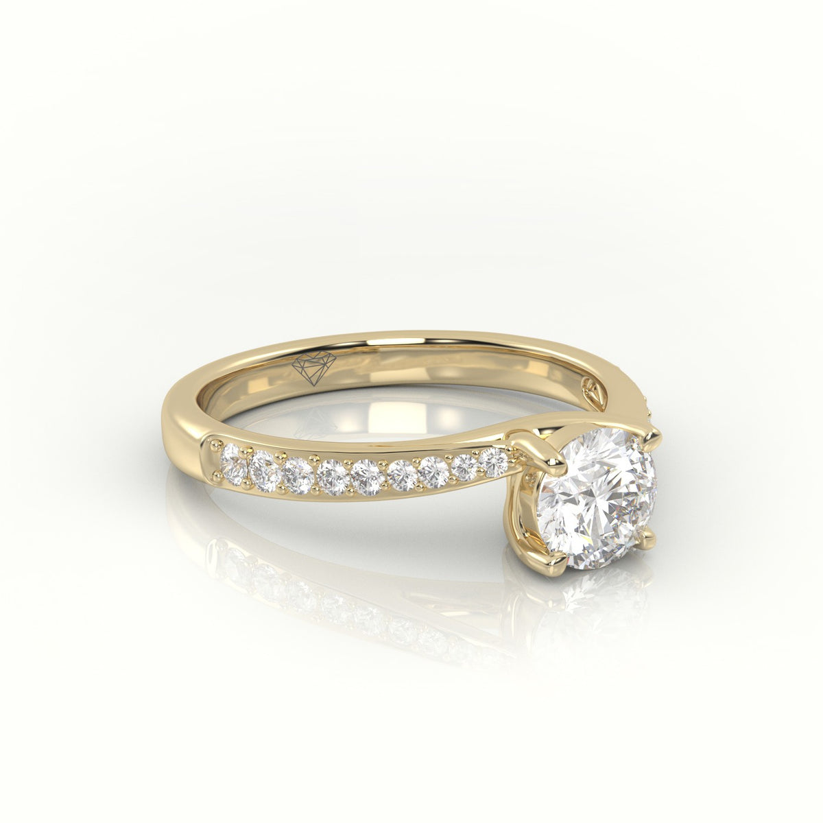 Round-Cut Diamond 4 Prongs Designer Engagement Ring — Yellow Gold