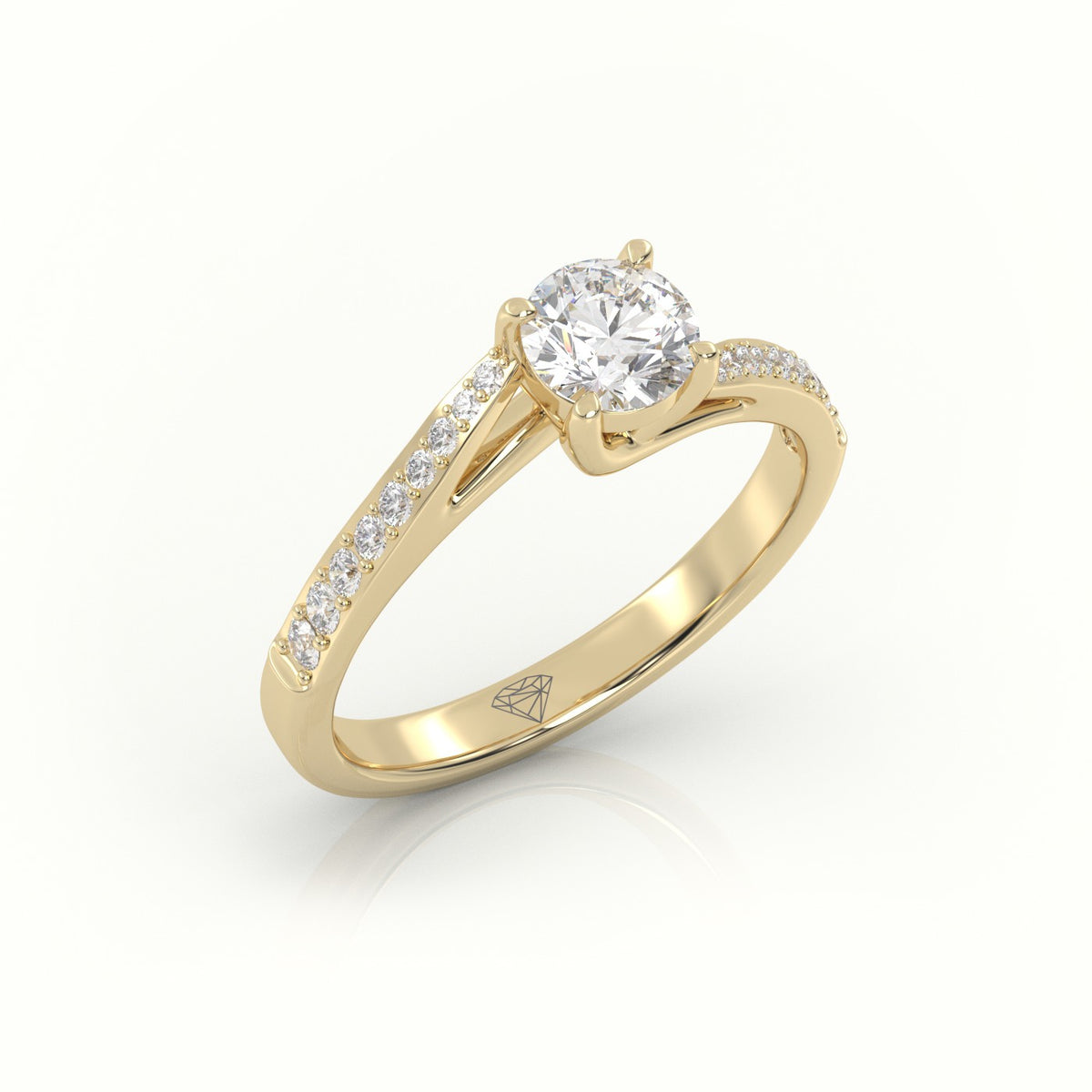 Round-Cut Diamond 4 Prongs Designer Engagement Ring — Yellow Gold