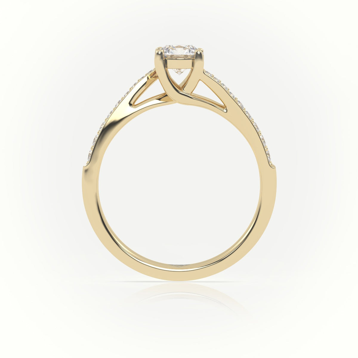Round-Cut Diamond 4 Prongs Designer Engagement Ring — Yellow Gold