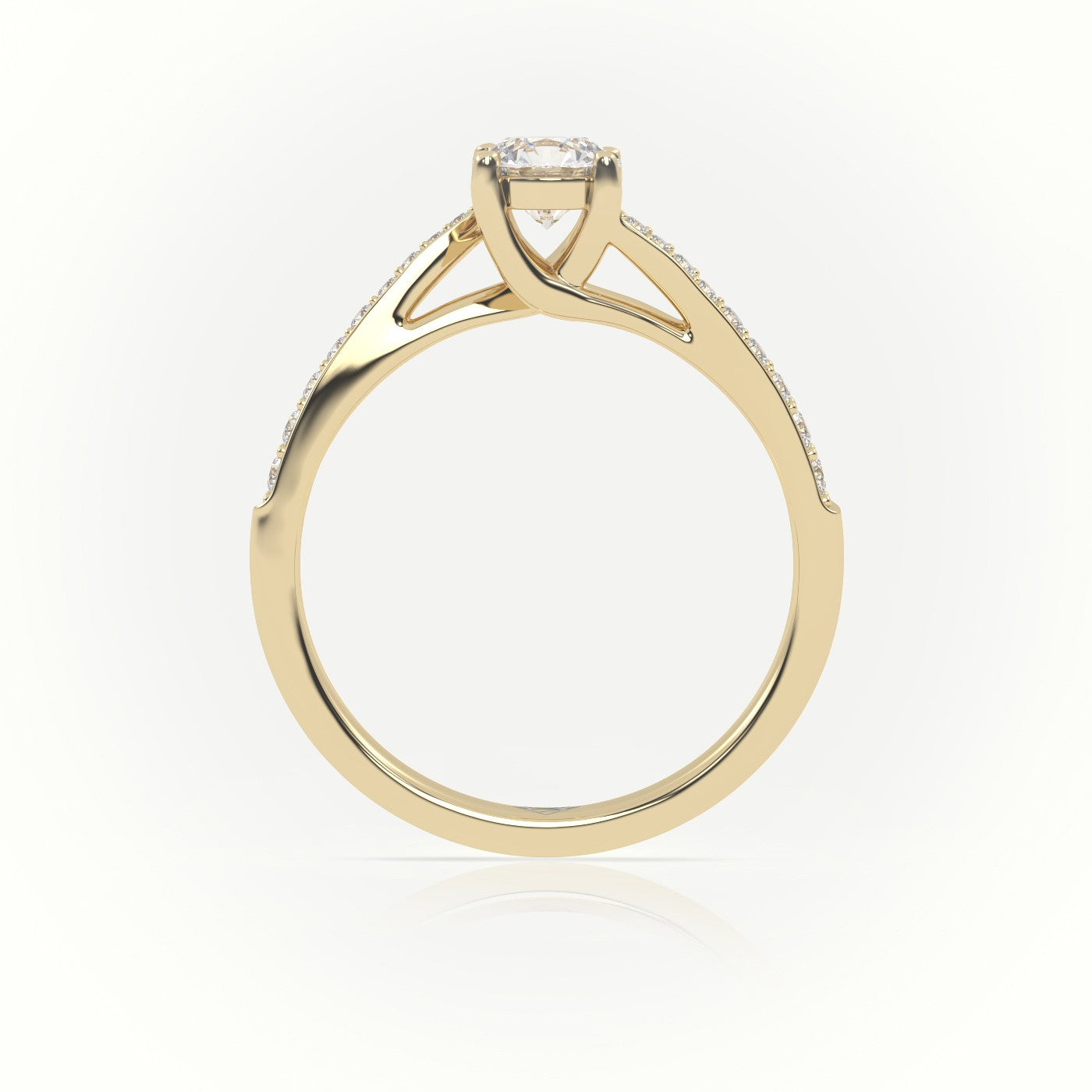 Round-Cut Diamond 4 Prongs Designer Engagement Ring — Yellow Gold
