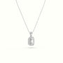 Emerald Cut Solitaire Halo Diamond Pendant — White Gold