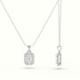Emerald Cut Solitaire Halo Diamond Pendant — White Gold