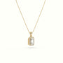 Emerald Cut Solitaire Halo Diamond Pendant — Yellow Gold