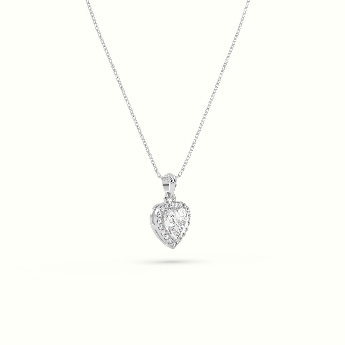 Heart Cut Solitaire Halo Diamond Pendant — White Gold