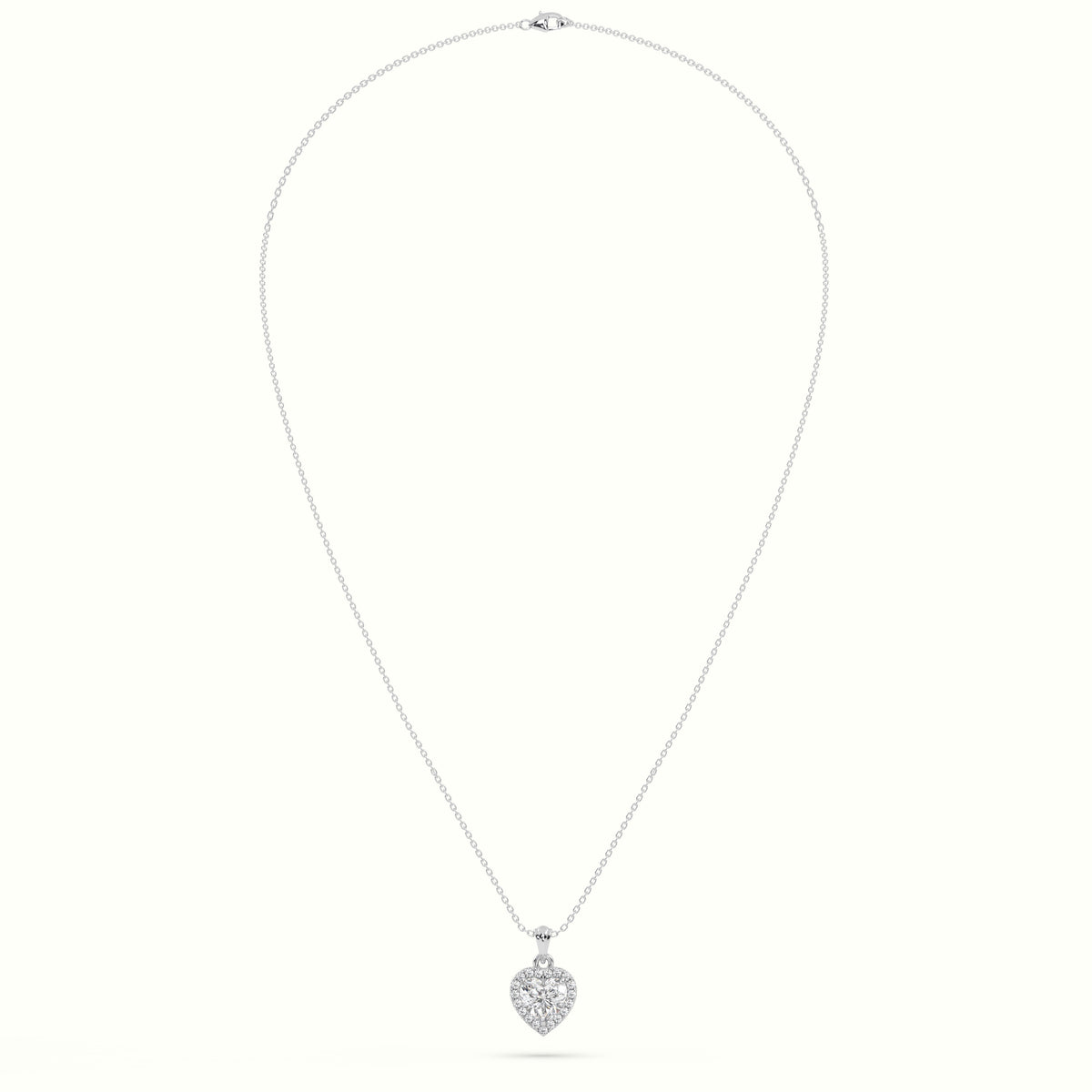 Heart Cut Solitaire Halo Diamond Pendant — White Gold