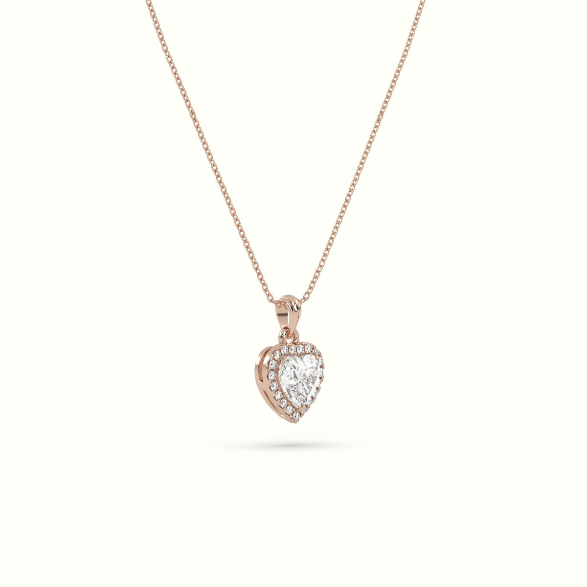 Heart Cut Solitaire Halo Diamond Pendant — Rose Gold