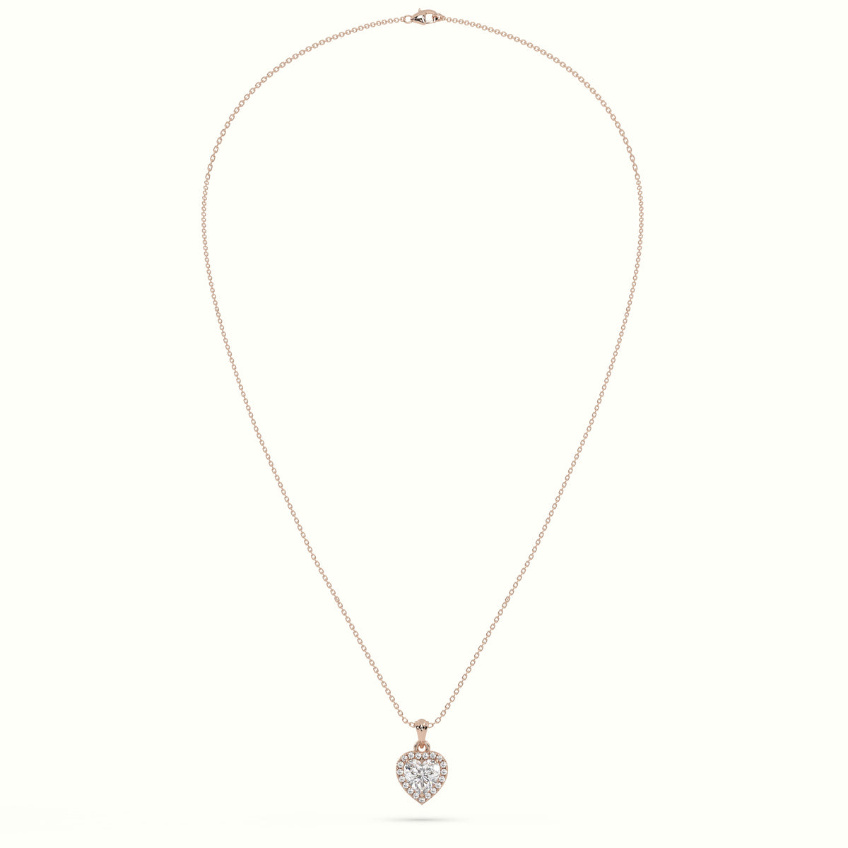 Heart Cut Solitaire Halo Diamond Pendant — Rose Gold