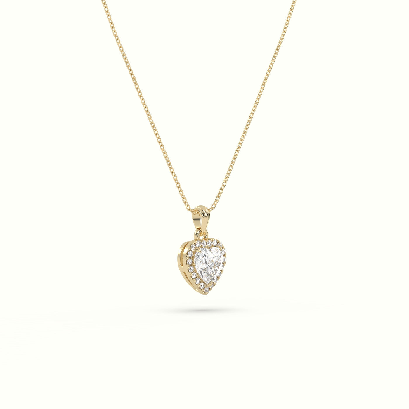 Heart Cut Solitaire Halo Diamond Pendant — Yellow Gold
